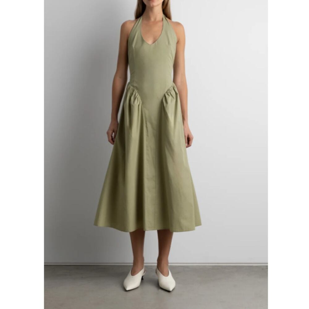 Oak + Fort Tea Cotton Poplin Halter Midi Dress Size XS